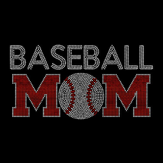 Black t-shirt with Baseball Mom in crystal and red