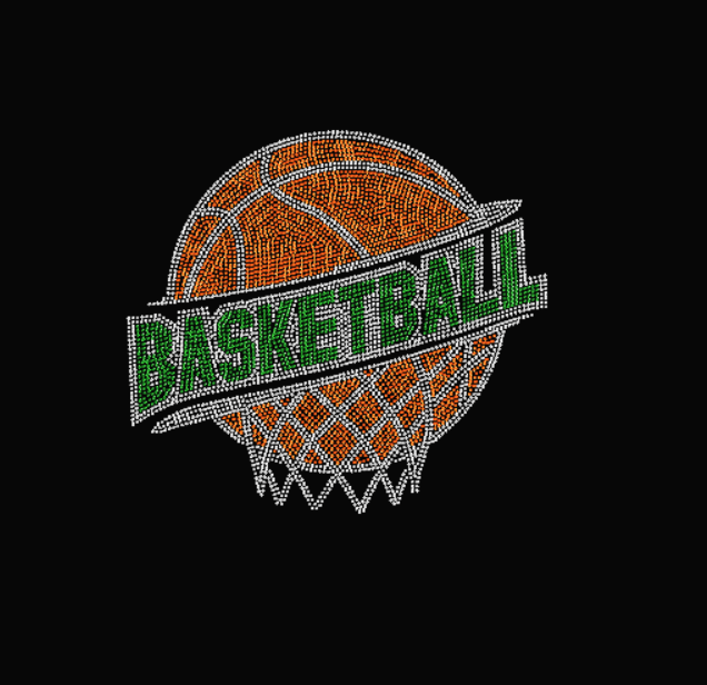 Basketball Rhinestone Transfer with green 
