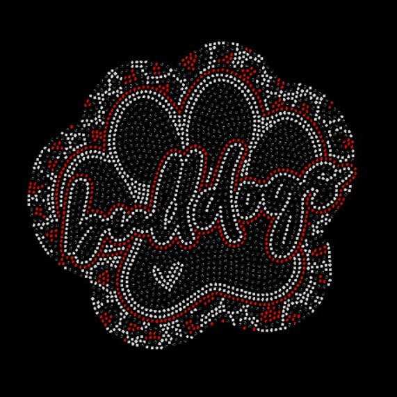 Decorative design with Bulldog text and cheetah paw decorative elements on a black background