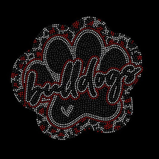 Decorative design with Bulldog text and cheetah paw decorative elements on a black background