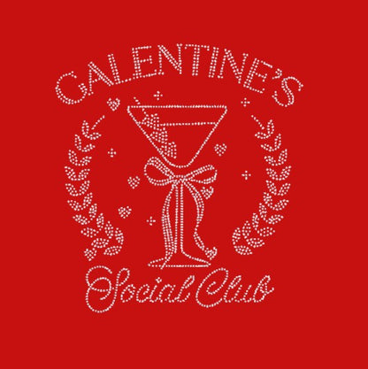 Decorative design with 'Galentine's Social Club' text and a martini glass on a red background.