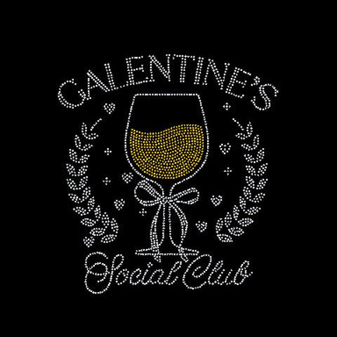 Decorative rhinestone design with a wine glass and 'Galentine's Social Club' text on a black background.