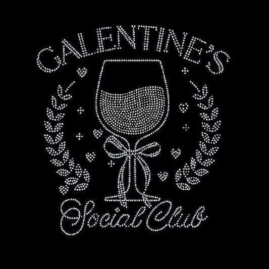Decorative rhinestone design with 'Galentine's Social Club' text and a wine glass on a black background.