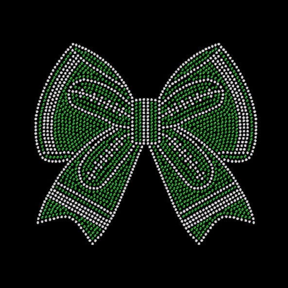 Green and Crystal Rhinestone Football Bow Rhinestone Rhinestone Transfer
