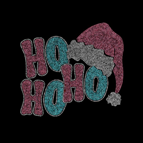 Ho Ho Ho Santa Hat with Rhinestone Transfer