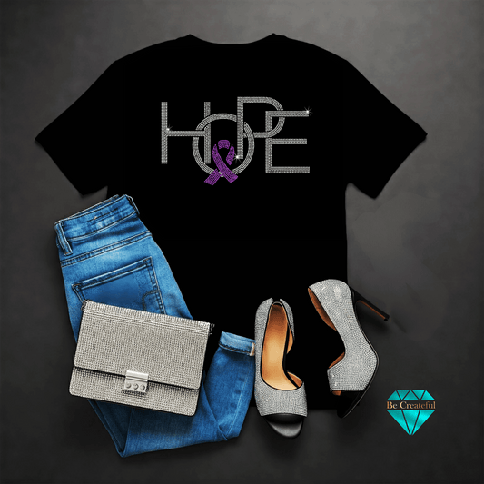 Hope with Cancer Ribbon 2 Rhinestone Transfer