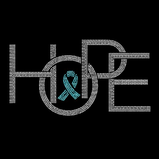 Hope with Teal Cancer Ribbon Rhinestone Transfer