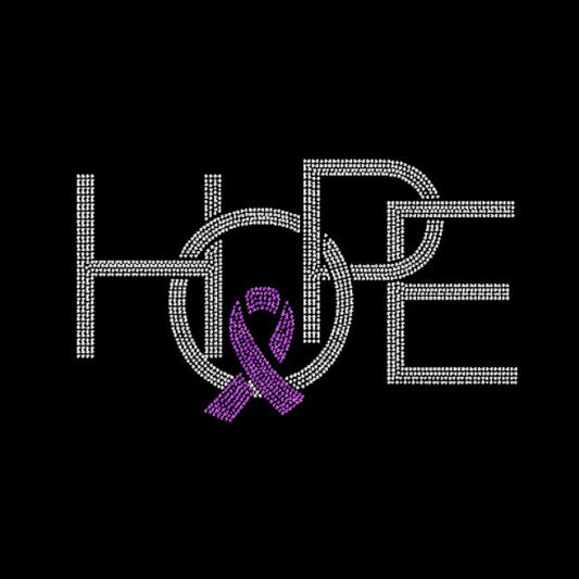 Hope with Purple Cancer Ribbon Rhinestone Transfer