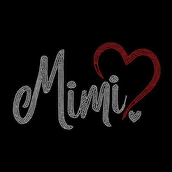 Mimi with red heart rhinestone design on black shirt.