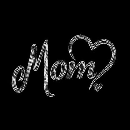 Black t-shirt with 'Mom' rhinestone design, blue jeans. Perfect for Mother's Day!