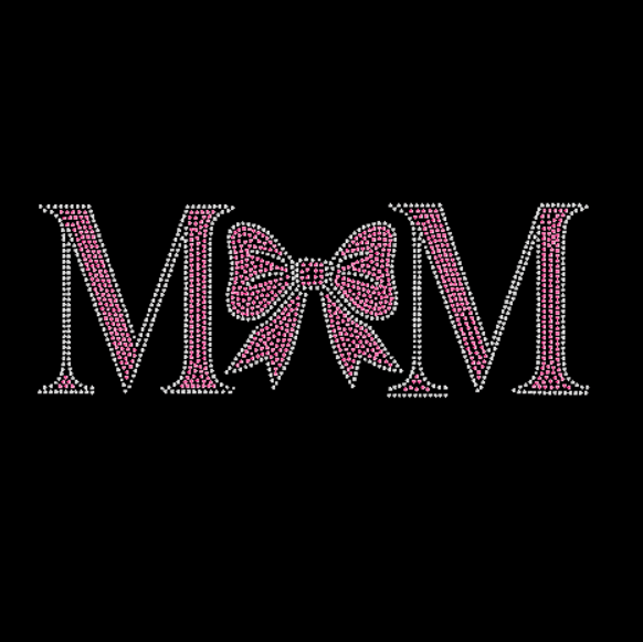 Pink Mom Filled with Bow Rhinestone Transfer