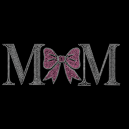 Decorative 'MOM' text with a pink bow on a black background