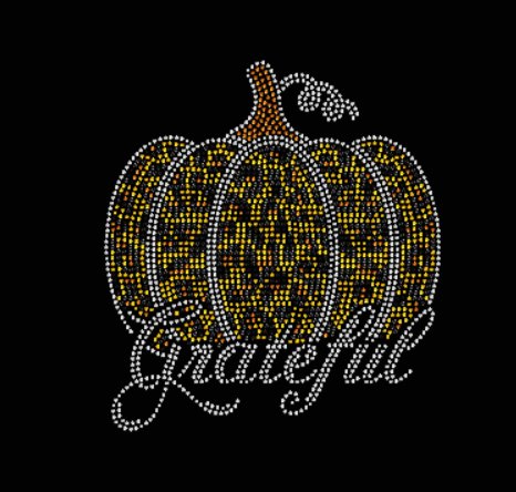 Pumpkin Leopard Print Grateful Rhinestone Transfer