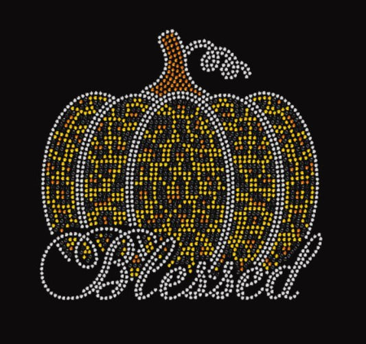 Pumpkin Leopard Print Blessed Rhinestone Transfer