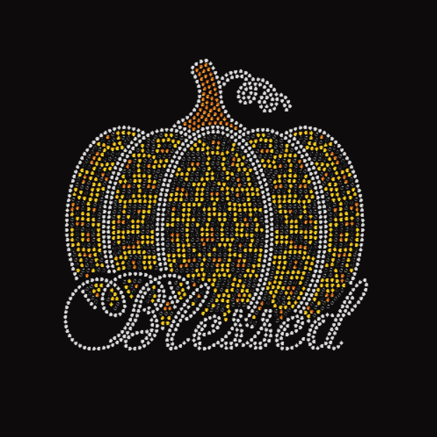 Leopard Rhinestone Pumpkin with the word blessed