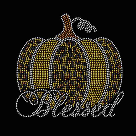 Pumpkin Leopard Print Blessed 2 Rhinestone Transfer