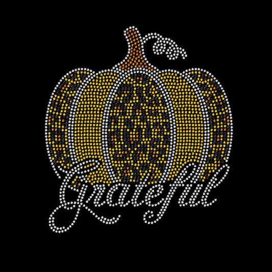 Pumpkin Leopard Print Grateful 2 Rhinestone Transfer