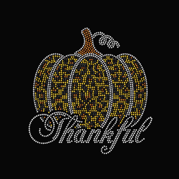 Pumpkin Leopard Print Thankful Rhinestone Transfer