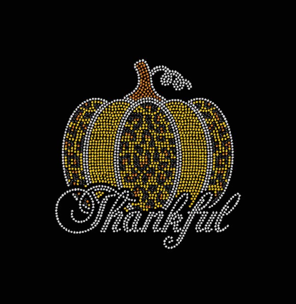 Pumpkin Leopard Print Thankful 2 Rhinestone Transfer