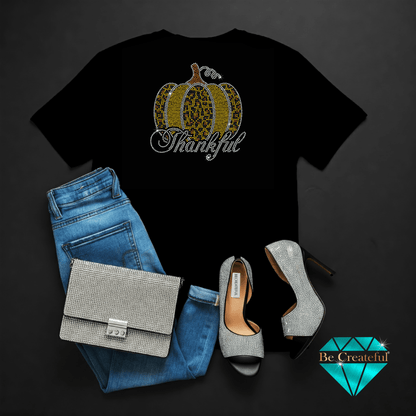 Pumpkin Leopard Print Thankful 2 Rhinestone Transfer