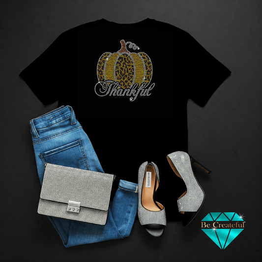 Pumpkin Leopard Print Thankful 2 Rhinestone Transfer