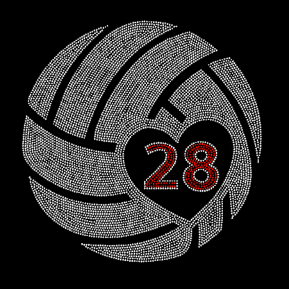 Volleyball with custom number Rhinestone Transfer
