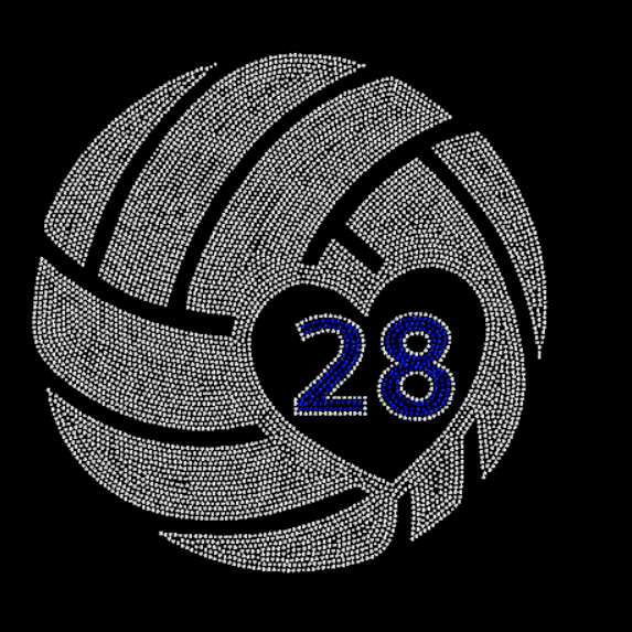 Volleyball with custom number Rhinestone Transfer
