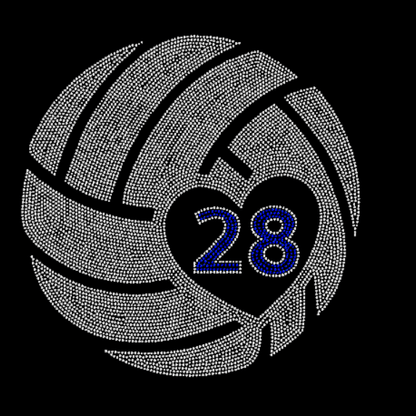 Volleyball with custom number Rhinestone Transfer