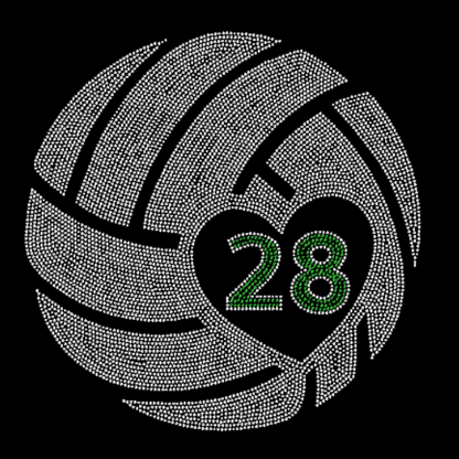 Volleyball with custom number Rhinestone Transfer