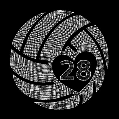 Volleyball with heart and number 28 on a black background