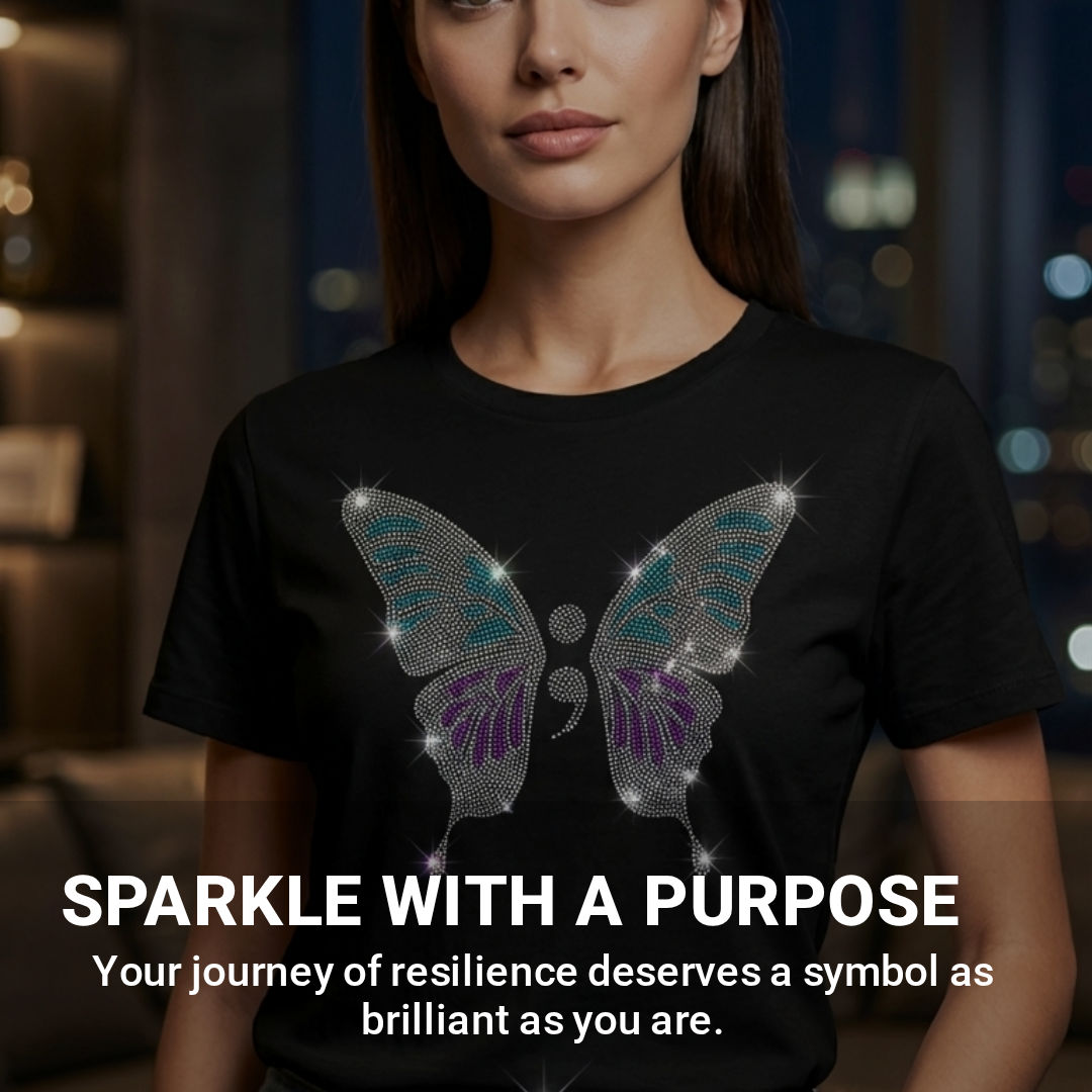 Butterfly with Semicolon Rhinestone Transfer