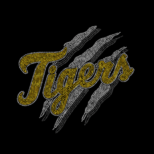 Tigers Claw Mascot Rhinestone transfer design in gold, black and crystal