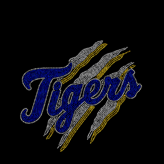 Tigers Claw Mascot Rhinestone transfer  design in Blue and gold