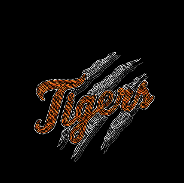 Tigers Claw Mascot Rhinestone transfer design in orange, black and crystal