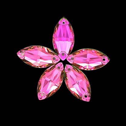 Vitrail Rose NAVETTE SHAPED Glass Sew On Rhinestones