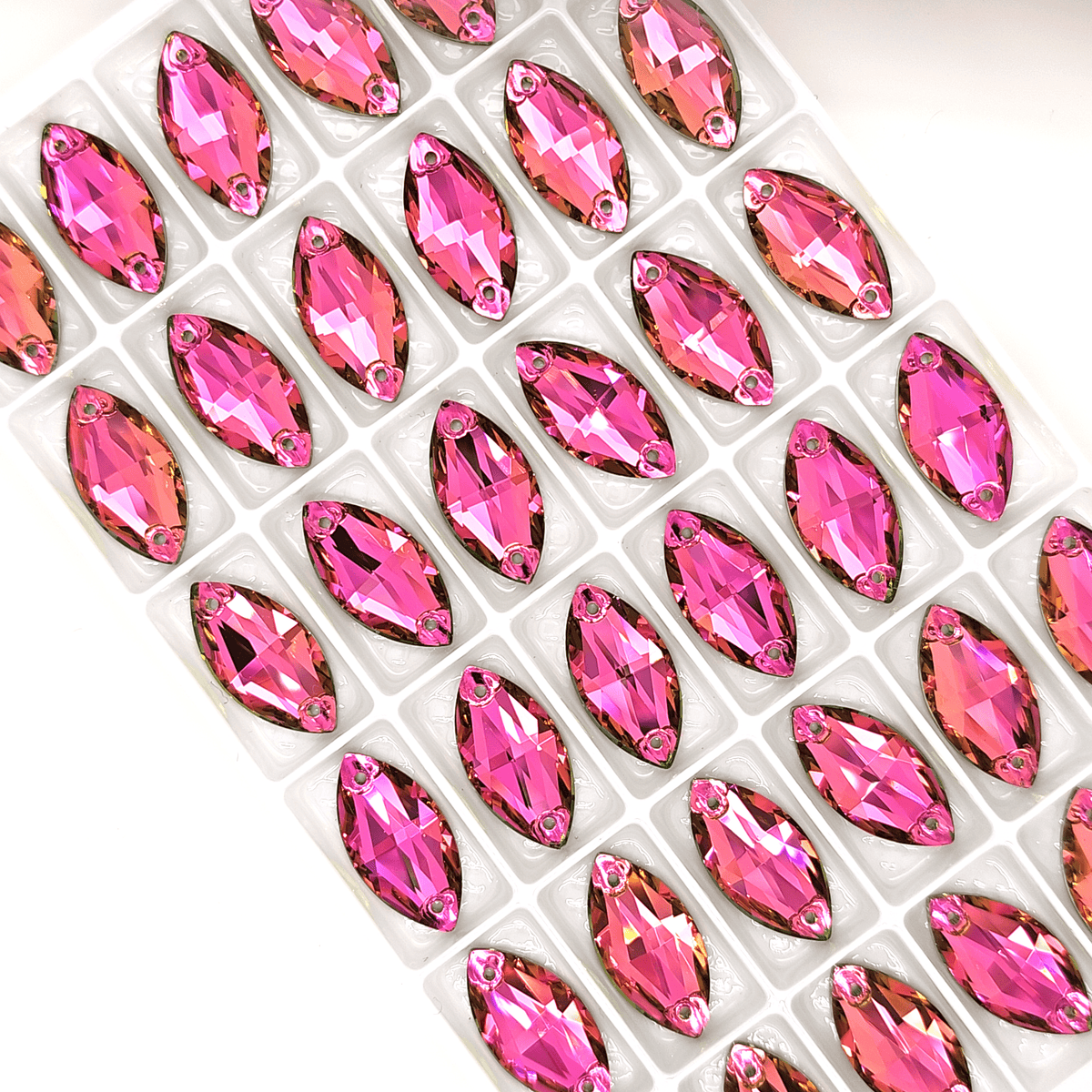 Vitrail Rose NAVETTE SHAPED Glass Sew On Rhinestones