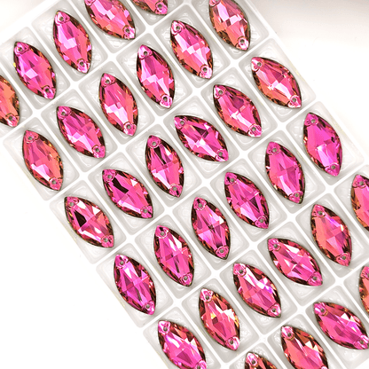 Vitrail Rose NAVETTE SHAPED Glass Sew On Rhinestones