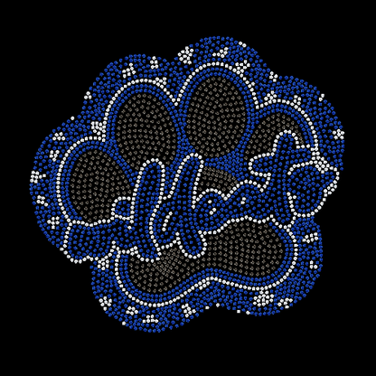 Blue Wildcat Paw in Cheetah Print Rhinestone Transfer
