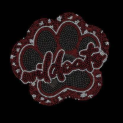 Red Wildcat Paw in Cheetah Print Rhinestone Transfer