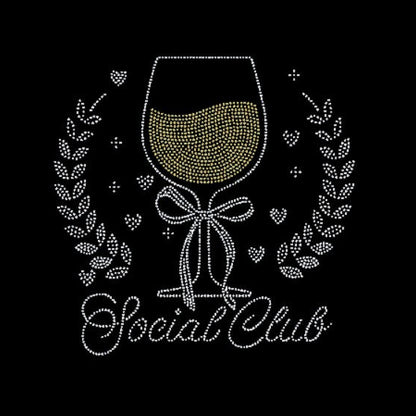 Decorative design with a wine glass and 'Social Club' text on a black background