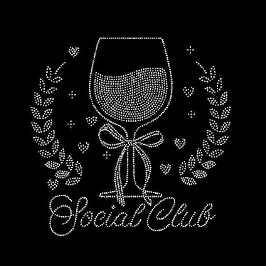 Decorative design with a wine glass and 'Social Club' text on a black background