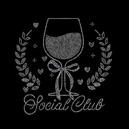 Decorative design with a wine glass and 'Social Club' text on a black background