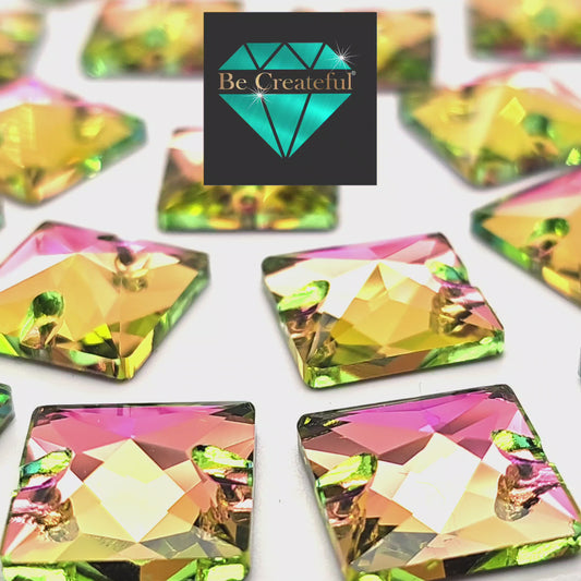 Vitrail Rose SQUARE SHAPED Sew On Rhinestones