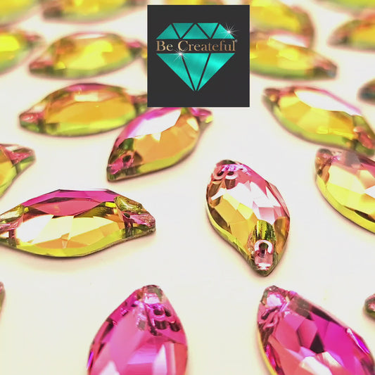 Vitrail Rose Diamond Leaf SHAPED Glass Sew On Rhinestones