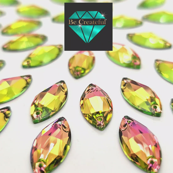 Vitrail Rose NAVETTE SHAPED Glass Sew On Rhinestones