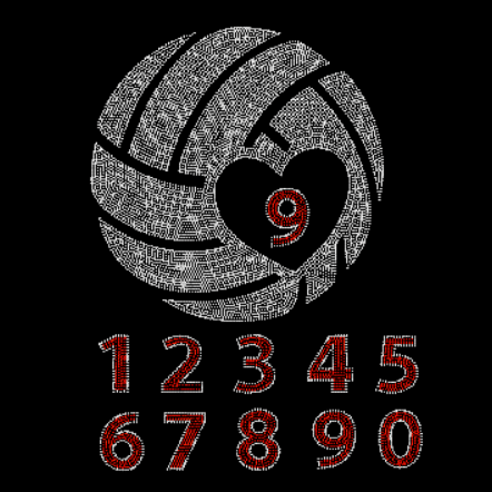 Volleyball with custom number Rhinestone Transfer