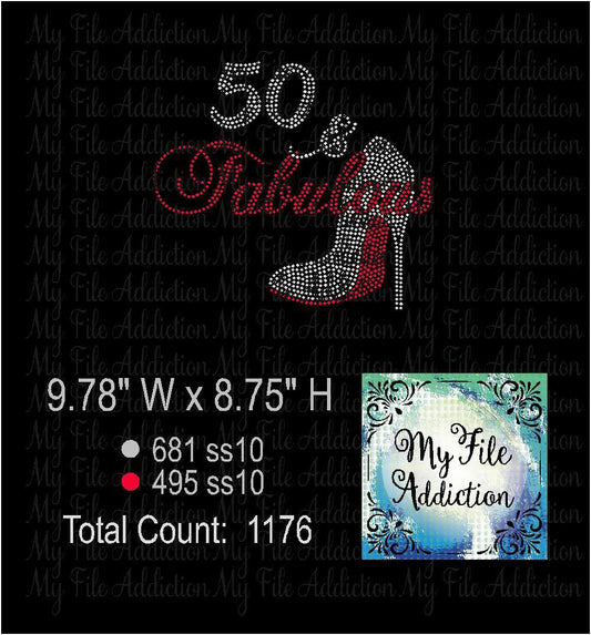 zzz 50 and Fabulous High Heel Birthday Rhinestone Digital Download File - Discontinued Products