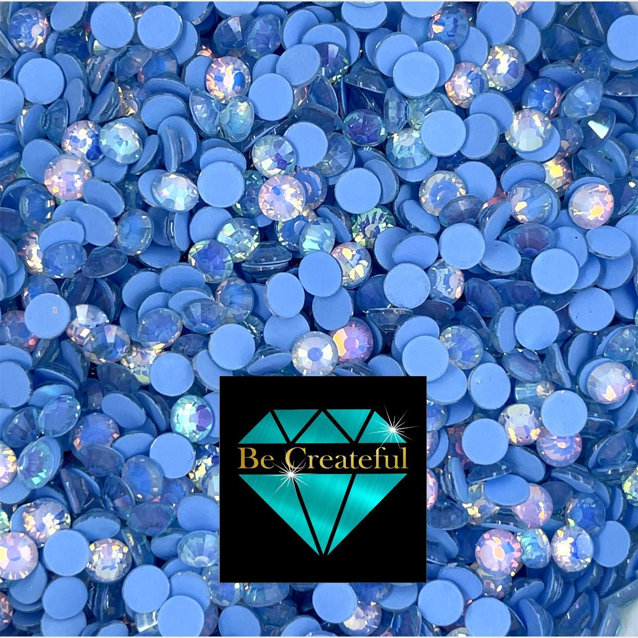 Multi-Size Luminous Opal Blue Flatback Glass Rhinestones - Glass Rhinestone -Mixed sized rhinestones - Multi-size rhinestones