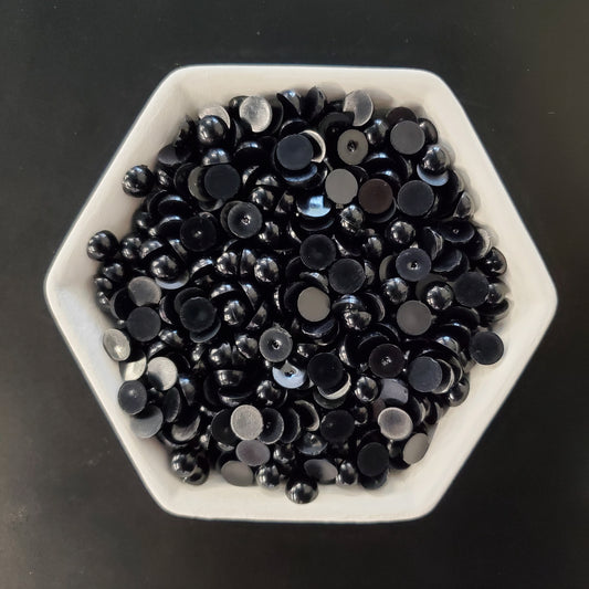 Black Resin Decoden Cabochon Flatback Pearls