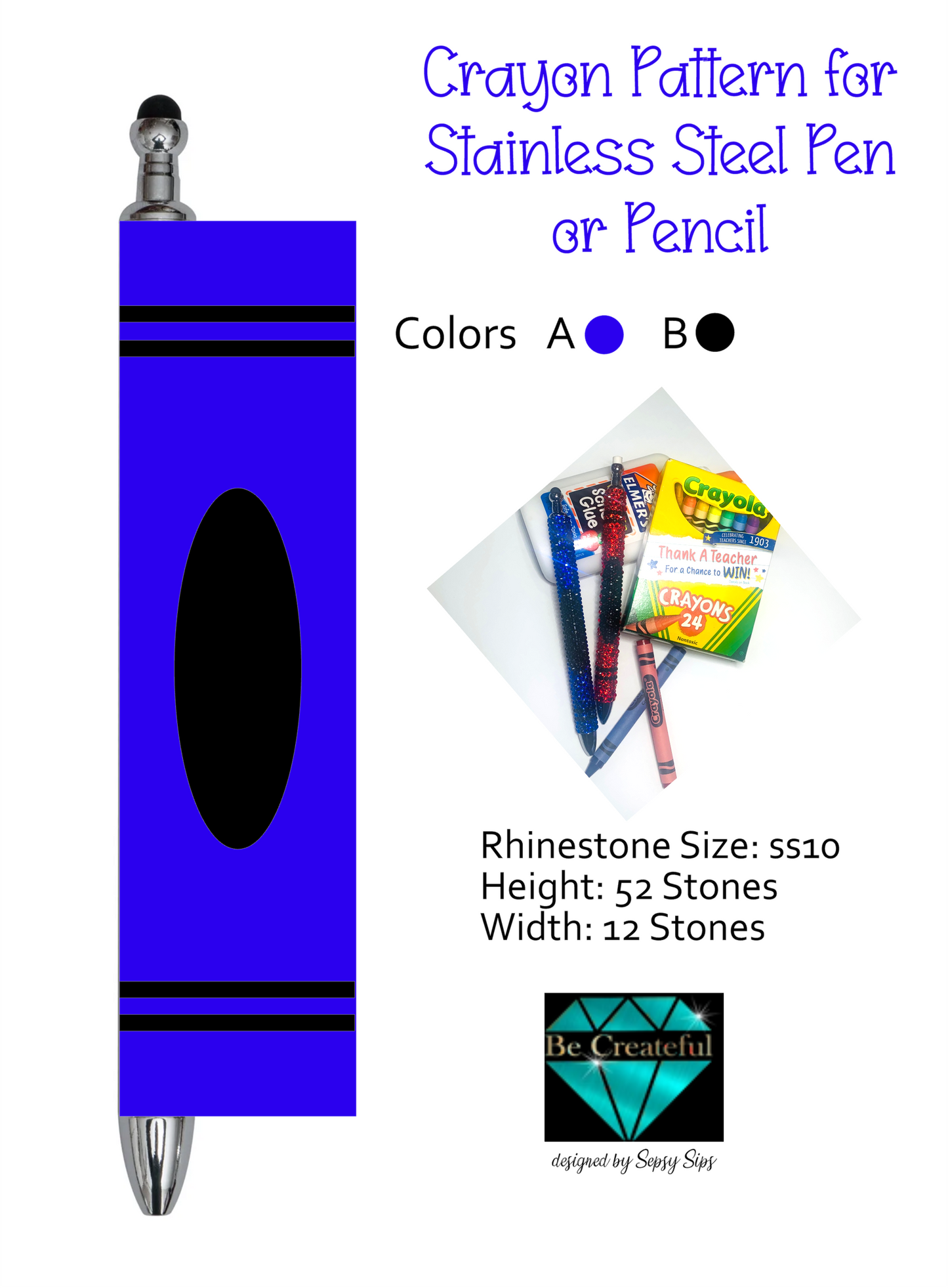 Downloadable Crayon Pen Rhinestone Template – Be Createful